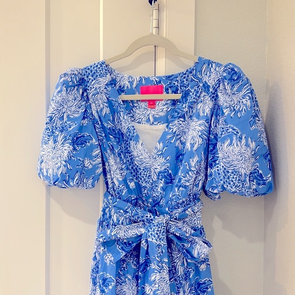Lilly Pulitzer Ezralyn Short Sleeve Cotton Maxi Dress Boca Blue Croc - Picture 6 of 7